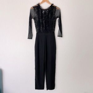Zara Black matching dotted Long jumpsuit with ruffle trims